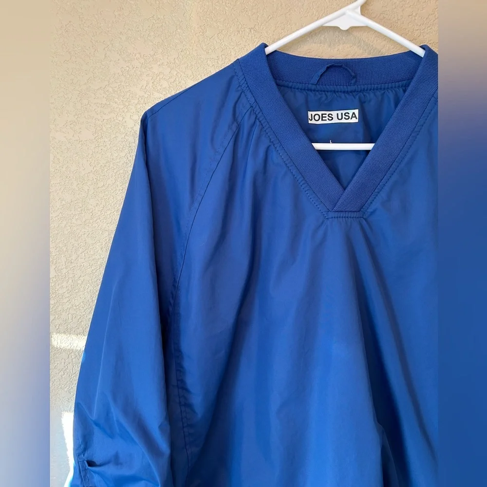 Blue V-Neck Lined Pullover Windbreaker with Toggle Tightener Size L